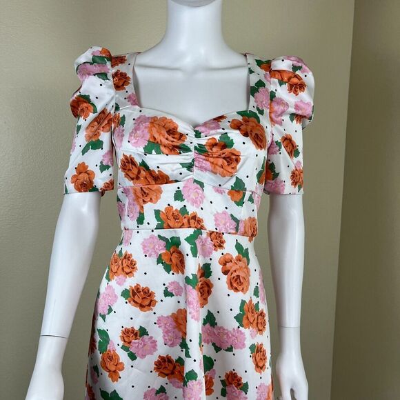 Zara Women Size S Floral Satin Rose Polka Dot Mini Dress Blogger Favorite Preppy